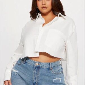 Fashion Nova It's A Must Asymmetrical Poplin Shirt - White 1X